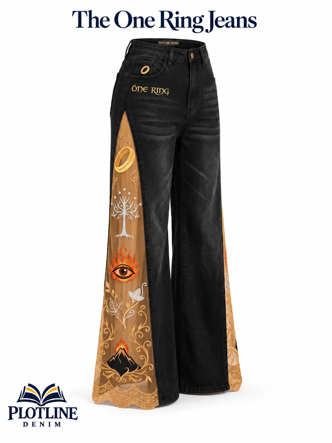 One Ring lace-slit jeans