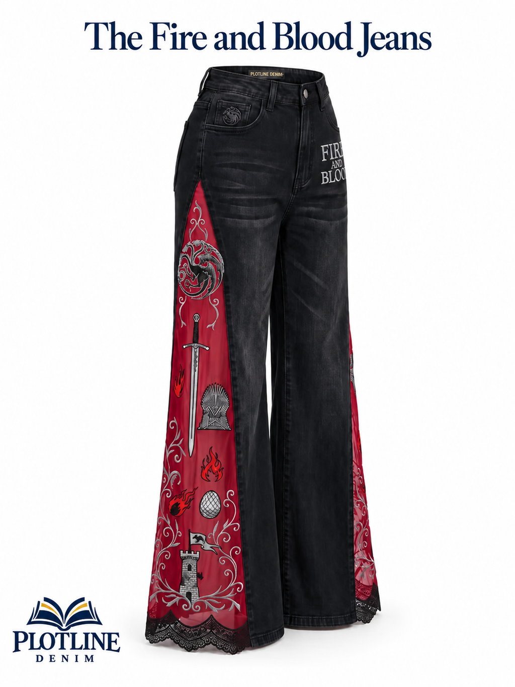 Fire & Blood lace-slit jeans