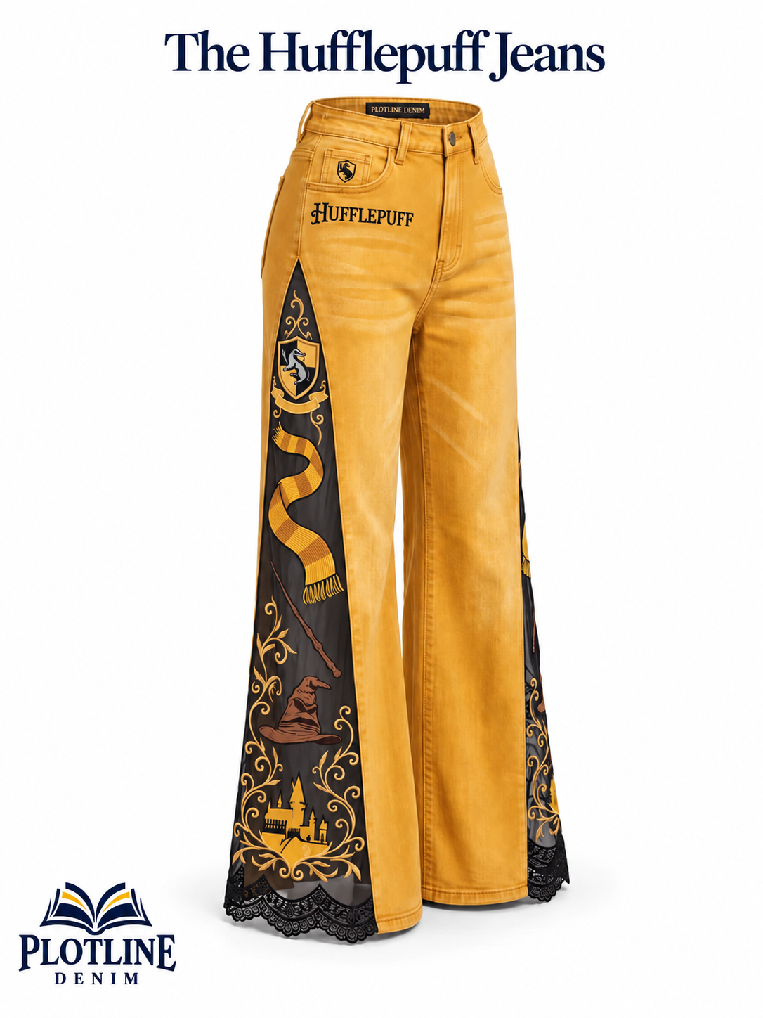 Hufflepuff lace-slit jeans