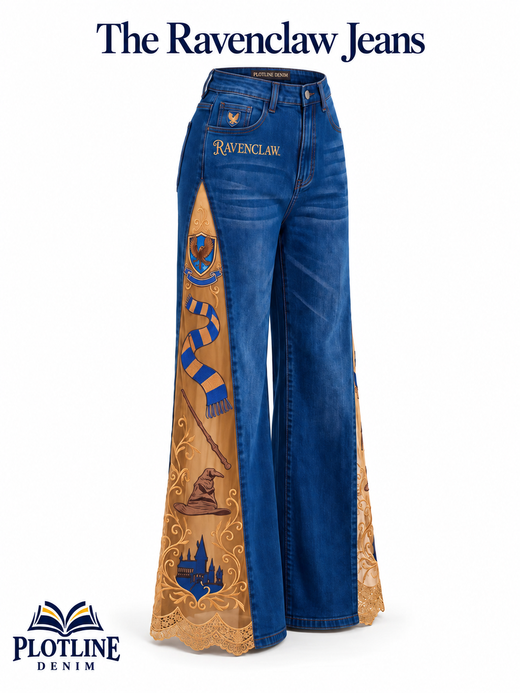 Ravenclaw lace-slit jeans